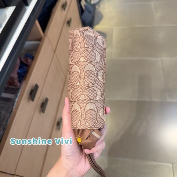 NWT Coach Uv Protection Mini Umbrella In Signature Print CZ197 Silver - Picture 1 of 5